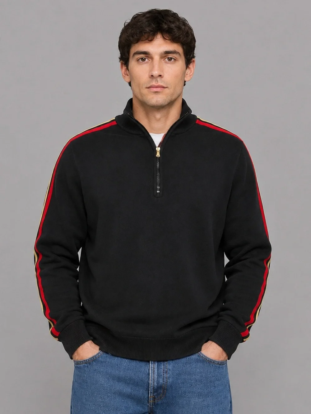 Ralph Lauren L-RL Lauren Active Men’s XL Black 1/4 Zip Sweater Red Stripe